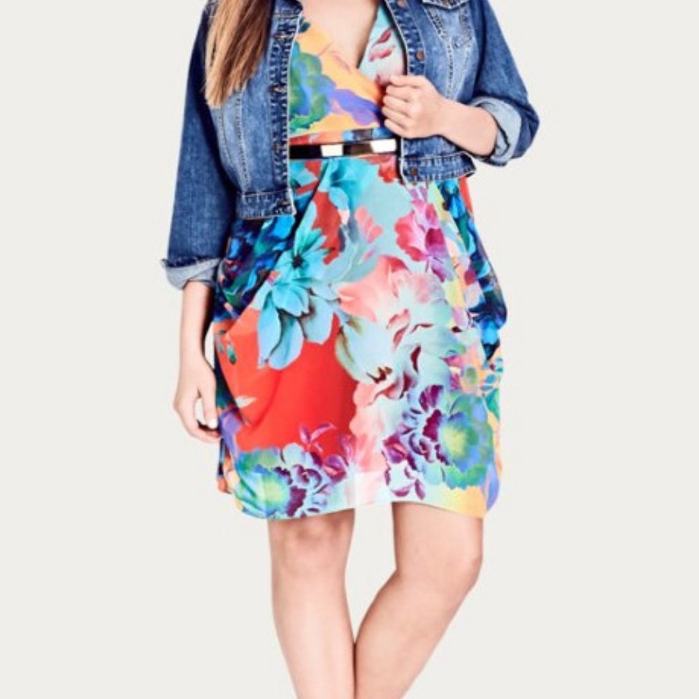 NWT City Chic Summer Faux Wrap Chiffon Dress - Picture 2 of 12